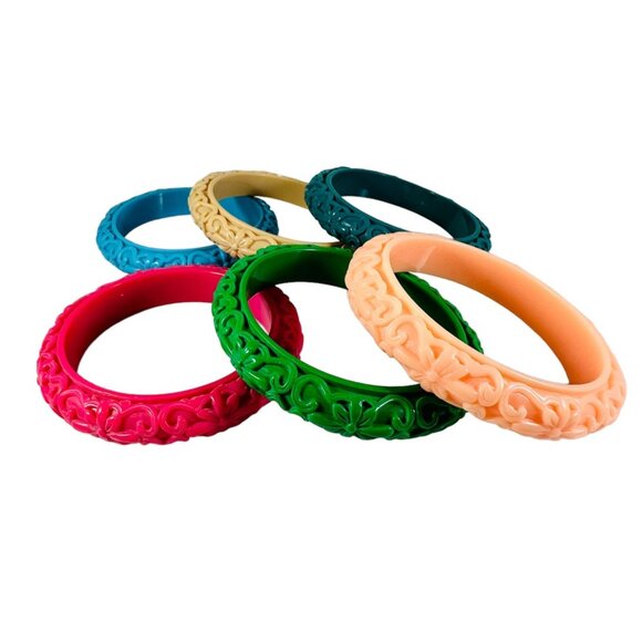 Thin scroll Fakelite bangle bracelets to mix and match NEW - Picture 4 of 5